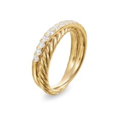 David Yurman Crossover Two Row Ring in 18K Yellow Gold with Diamonds, 5mm