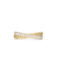 David Yurman Crossover Two Row Ring in 18K Yellow Gold with Diamonds, 5mm