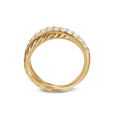 David Yurman Crossover Two Row Ring in 18K Yellow Gold with Diamonds, 5mm