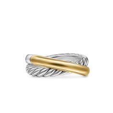 image of David Yurman Crossover Two Row Ring in Sterling Silver with 14K Yellow Gold, 7.5mm with sku:R18405S4