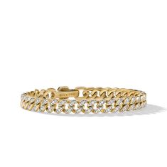David Yurman Curb Chain Bracelet in 18K Yellow Gold with Pave Diamonds