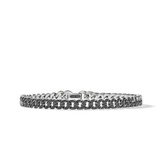 David Yurman Curb Chain Bracelet in Sterling Silver with Pave Black Diamonds