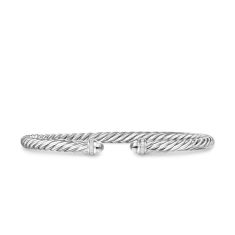 image of David Yurman David Yurman Cablespira Flex Bracelet in Sterling Silver with Diamonds, 4mm - Small with sku:20522702