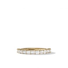 David Yurman DY Eden Partway Band Ring in 18K Yellow Gold with Baguette Diamonds, 2mm