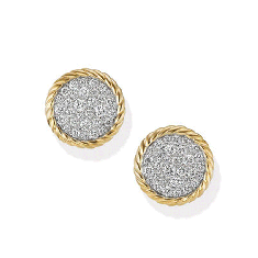 David Yurman DY Elements Button Stud Earrings in 18K Yellow Gold with Pave Diamonds