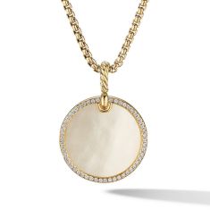 David Yurman DY Elements Disc Pendant in 18K Yellow Gold with Mother of Pearl and Pave Diamond Rim