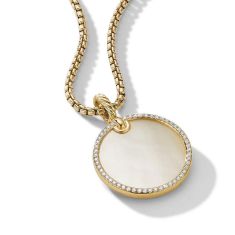 David Yurman DY Elements Disc Pendant in 18K Yellow Gold with Mother of Pearl and Pave Diamond Rim