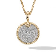 David Yurman DY Elements Disc Pendant in 18K Yellow Gold with Pave Diamonds