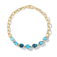David Yurman Marbella Chain Necklace in 18K Yellow Gold with Blue Topaz and Hampton Blue Topaz, 8.5mm