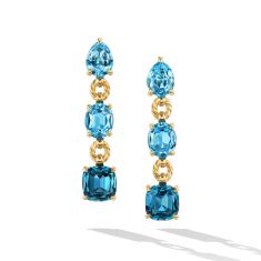 David Yurman Marbella Drop Earrings in 18K Yellow Gold with Blue Topaz and Hampton Blue Topaz, 51mm
