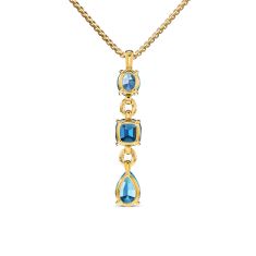 David Yurman Marbella Y Pendant in 18K Yellow Gold with Blue Topaz and Hampton Blue Topaz, 57.8mm