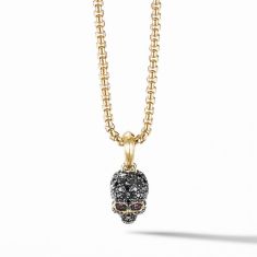 image of David Yurman Memento Mori Skull Amulet with Full Pave Black Diamonds, Rubies and 18K Yellow Gold with sku:20365169