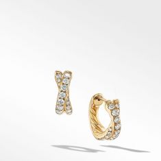 image of David Yurman Pave Crossover Hoop Earrings in 18K Yellow Gold with Diamonds with sku:20235966