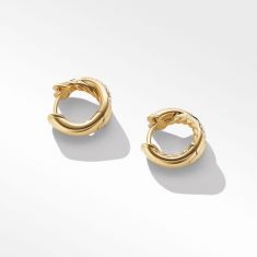 David Yurman Pave Crossover Hoop Earrings in 18K Yellow Gold with Diamonds