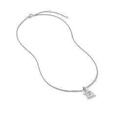 David Yurman Pave Initial Pendant Necklace in Sterling Silver with Diamond E