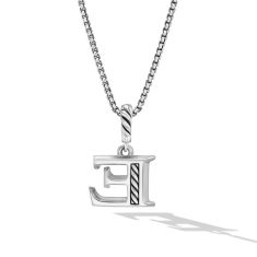 David Yurman Pave Initial Pendant Necklace in Sterling Silver with Diamond E