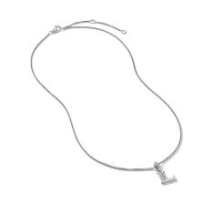 David Yurman Pave Initial Pendant Necklace in Sterling Silver with Diamond L