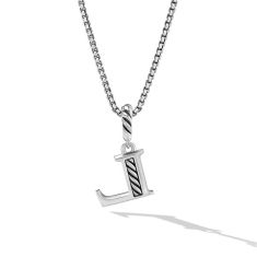 David Yurman Pave Initial Pendant Necklace in Sterling Silver with Diamond L