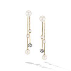 image of David Yurman Pearl and Pave Two Row Drop Earrings in 18K Yellow Gold with Diamonds with sku:20305827