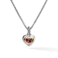 David Yurman Petite Cable Heart Pendant Necklace in Sterling Silver with 14K Yellow Gold and Rhodolite Garnet 17.1mm