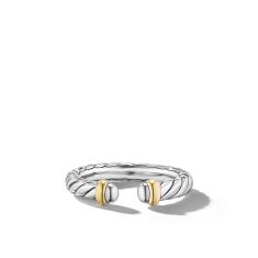 image of David Yurman Petite Cable Ring in Sterling Silver with 14K Yellow Gold, 3.4mm with sku:R18268S4