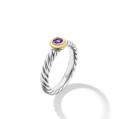 David Yurman Petite Cable Sterling Silver with 14K Yellow Gold and Amethyst 2.8mm Ring