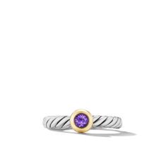 David Yurman Petite Cable Sterling Silver with 14K Yellow Gold and Amethyst 2.8mm Ring