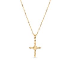 David Yurman Petite Modern Renaissance Cross Pendant Necklace in 18K Yellow Gold with Diamonds, 22.1mm