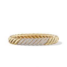 image of David Yurman Sculpted Cable Bracelet in 18K Yellow Gold with Pave Diamonds with sku:B17288D88ADI