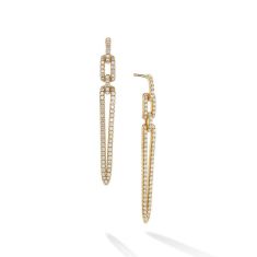 David Yurman Stax Elongated Drop Earrings in 18K Yellow Gold with Pave Diamonds