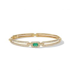 David Yurman Stax Single Link Bracelet in 18K Yellow Gold with Emerald and Pave Diamonds - Medium