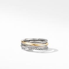 David Yurman Crossover Band Ring in Sterling Silver with 18K Yellow Gold, 6.8mm