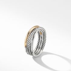 David Yurman Crossover Band Ring in Sterling Silver with 18K Yellow Gold, 6.8mm