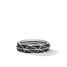 Men's David Yurman Torqued Faceted Band Ring in Sterling Silver with Pave Black Diamonds