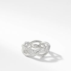 David Yurman DY Wisteria Band Ring in Platinum with Diamonds, 7.3mm