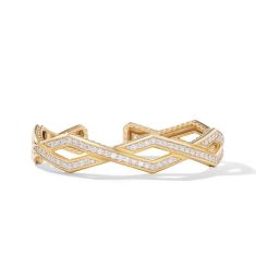 David Yurman Zig Zag Stax Cuff Bracelet in 18K Yellow Gold with Diamonds 13mm