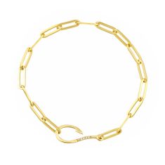 Diamond Accent Yellow Gold Solid Hook Paperclip Bracelet - 7.5 Inches