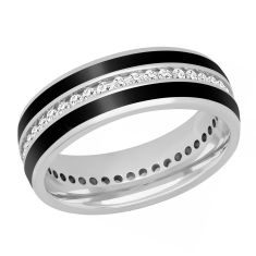 Diamond and Black Ceramic Inlay White Gold Eternity Wedding Band | 7mm