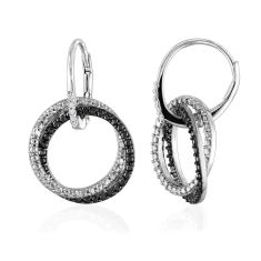 Diamond Double Circle Sterling Silver and Black Rhodium Earrings 1/20ctw