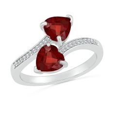 Double Heart-Shaped Garnet Diamond Accent Sterling Silver Ring