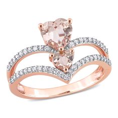 Double Heart Morganite and 1/4ctw Diamond Rose Gold Fashion Ring