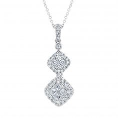 Double Quad Princess-Cut Diamond Frame Pendant Necklace 3/4ctw