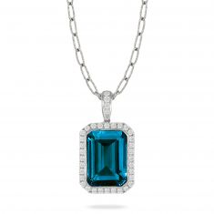 Doves by Doron Paloma 3/8ctw Diamond Halo and London Blue Topaz White Gold Pendant Necklace | London