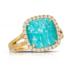 Doves by Doron Paloma 1/5ctw Diamond Halo Yellow Gold Gemstone Ring | Amazon Breeze | Size 6.5