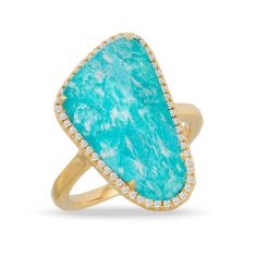 Doves by Doron Paloma 1/5ctw Diamond Halo Yellow Gold Gemstone Ring | Amazon Breeze | Size 6.5