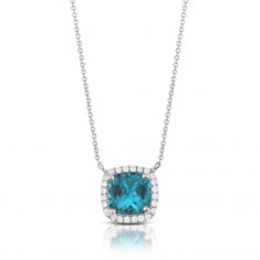 Doves by Doron Paloma 1/8ctw Diamond Halo and London Blue Topaz White Gold Pendant Necklace | London