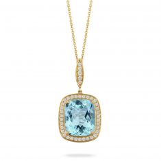 Doves by Doron Paloma 1/4ctw Diamond Cushion Halo and Sky Blue Topaz Yellow Gold Pendant Necklace | Sky Blue