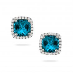 Doves by Doron Paloma 1/4ctw Diamond Halo and London Blue Topaz White Gold Stud Earrings | London