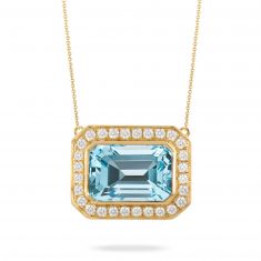 Doves by Doron Paloma 1/2ctw Diamond Halo and Sky Blue Topaz Yellow Gold Pendant Necklace | Sky Blue