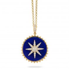 Doves by Doron Paloma 3/8ctw Diamond Star and Lapis Yellow Gold Medallion Pendant Necklace | Celestia